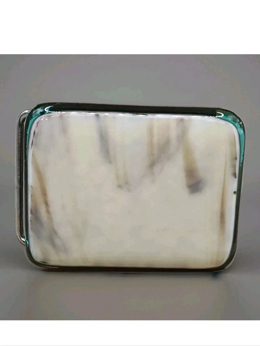 Recycled Mexican Art Glass Square Belt Buckle White Brush Stroked Statement Boho